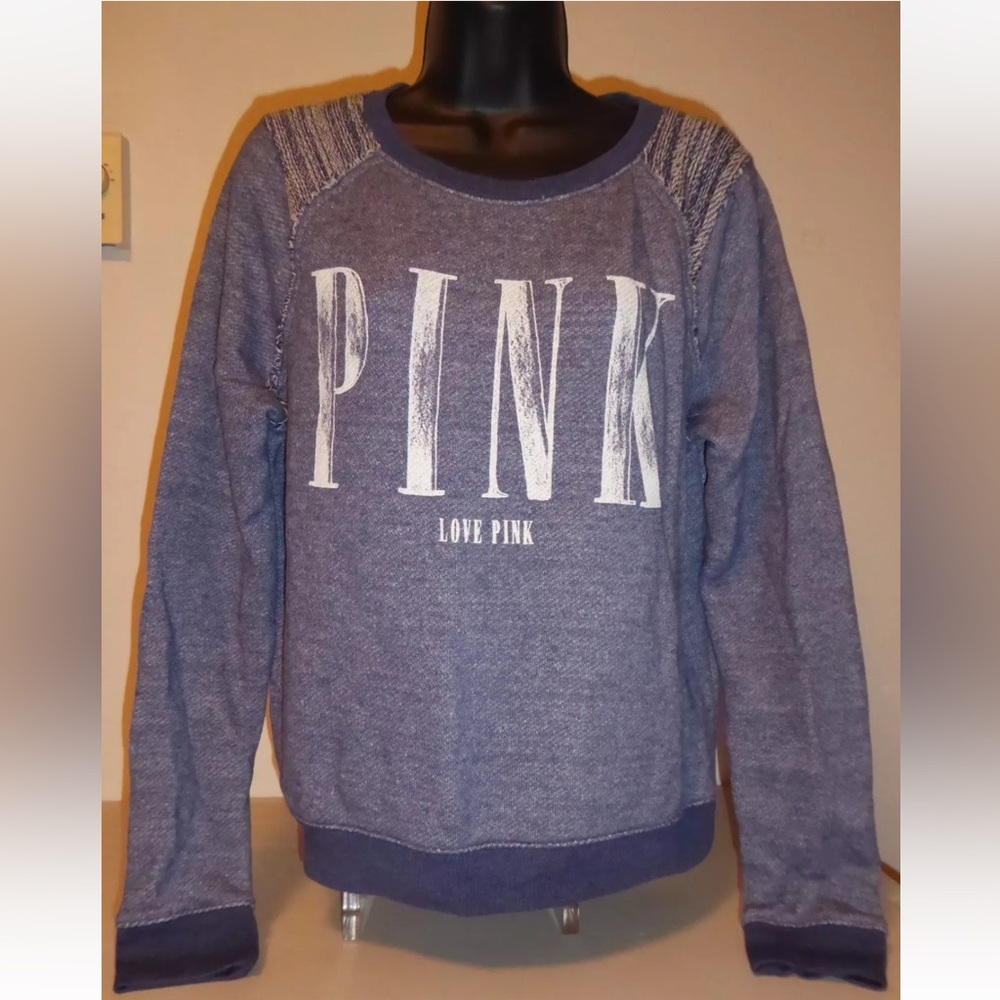VICTORIA'S SECRET PINK PULLOVER SWEATSHIRT LIGHT NAVY BLUE SIZE SMALL